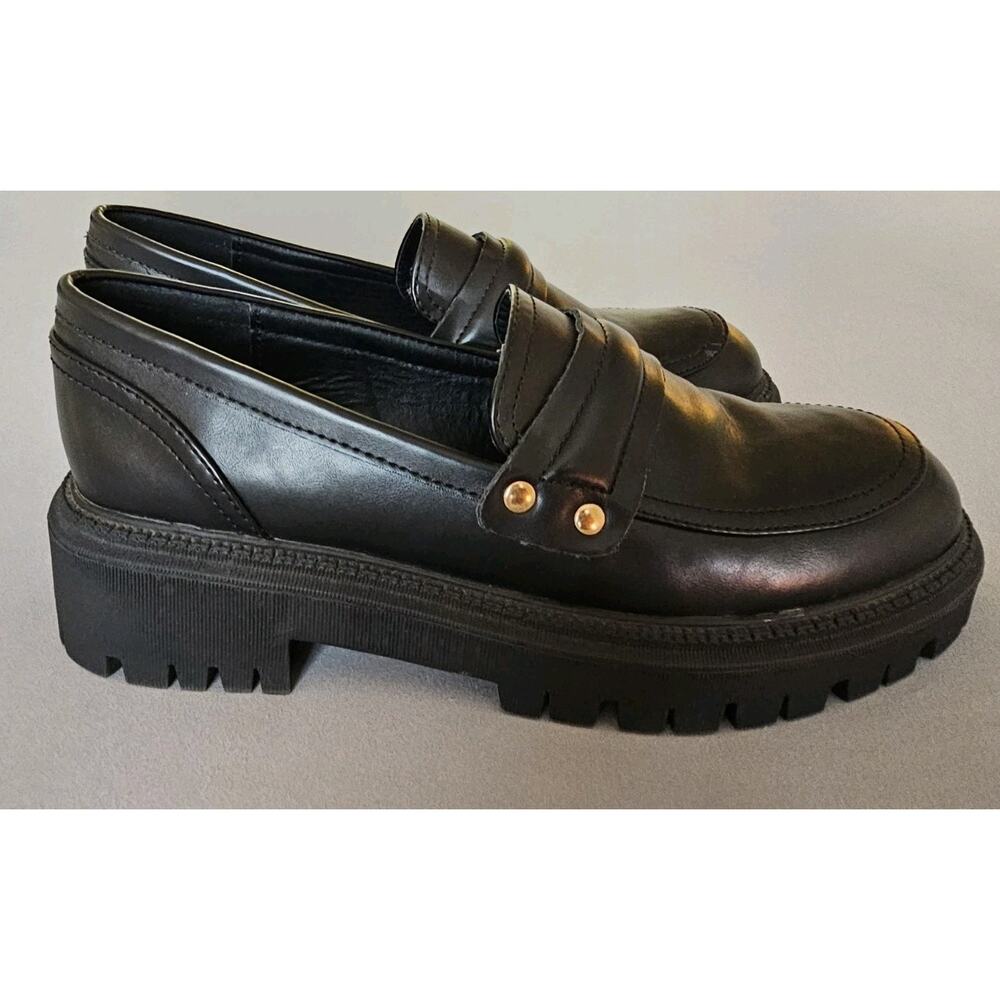 London Rebel Chunky Platform Loafers Black Sz 8 Y2K Preppy Old Money